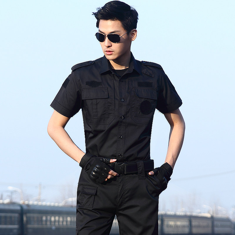 Summer Short Sleeve Active Duty Work Suit Men Black Special Soldier Security Instructors Tactical Shirts Combat Training Wear