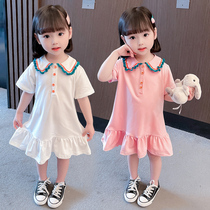 Girls dress with dress for short sleeves Short sleeves Childrens skirt Summer foreign air pure cotton Girls Polo princess dress