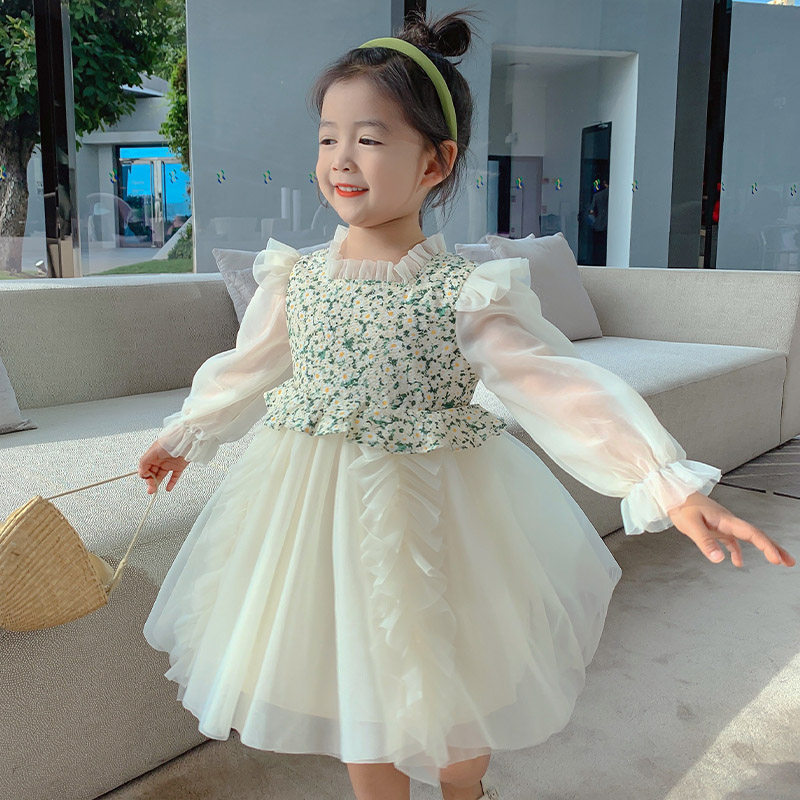 Girl Foreign Dress Spring Autumn 2022 New Children Spring Dress Dress Foreign Pie Trendy Baby Boy Netting Princess Dress