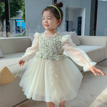 Girl Lian Dress Spring Autumn 2022 New Children Spring Dress Dress Foreign Air Trendy Baby Boy Netting Princess Dress