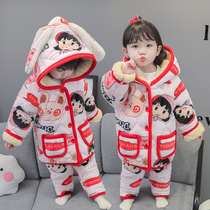 Baby Sleepwear Winter Thickened Outwear Childrens Home Conserved Winter Triple Clip Cotton girls Coral Suede Suit Princess