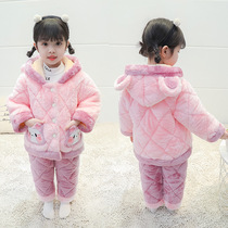 Childrens pyjamas winter thickened with three layers of clip cotton girls flannel home for womens baby cotton pyjamas winter plus suede