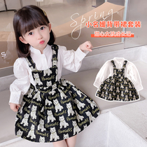 Girl Braces Skirt Suit 2022 New Spring Dress Children Skirt Ocean Gas Nets Red Boy Shirt Two Sets Spring Autumn