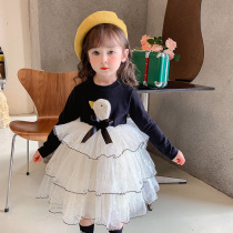 Girl Spring Dress Dress Dress 2022 New Childrens Skirt Fall Long Sleeve Mesh Veil Baby Princess Skirt Foreign Air Children
