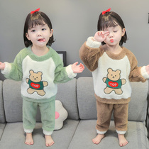 Baby Coral Suede Pyjamas Children Autumn Winter Flannel Suede Girls Suit Girls Suit Winter Girls Thickened Warm