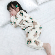 Baby pajamas autumn and winter conjoined baby children coral velvet home clothing girl flannel climbing clothing winter thick sleeping bag