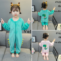 Baby Sleepwear Autumn Winter Lian baby Coral Suede Girl flannel dinosaur Flannel Dinosaur Climbing the boys winter thickened
