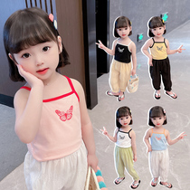 Girls summer vest outside wearing child harness T-shirt Summer slim fit pure cotton baby baby summer dress blouse foreign air 3 years old