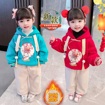 Han Fu Girl Winter Clothing China Wind Plus Suede Suit Children Beiyen-fu Women Bao Winter Thickened Baby Dons New Year clothes