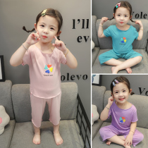 Modale Childrens pyjamas summer thin short sleeve girls home clothes suit 3-year-old girl baby air conditioning suit 1