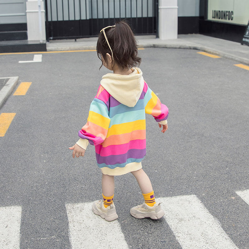 Girls thick T-shirt medium and long version of spring and autumn baby spring top winter thick tide children's long-sleeved T-shirt Western school pure cotton