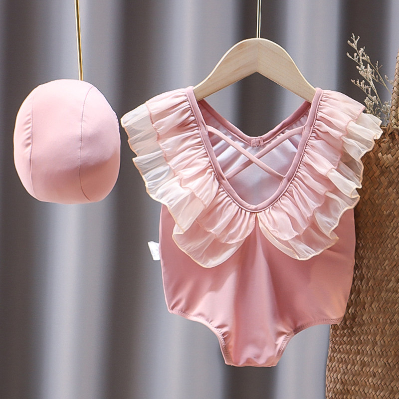 Swimsuit girl Xia Princess Xia Children's Children Even Swimming Clothes Cute Two-Year-Old Baby Swimsuit Netting Red 2022 Children