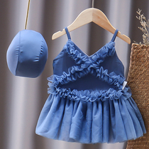 Swimsuit girl Xia princess 3 children conjoined swimsuit cute two-year-old baby swimsuit netting red 2022 children 1