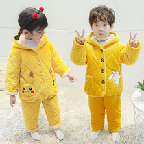 Boy girls pyjamas winter thickened with warm children Three layers clip cotton Home Clothing Baby Autumn winter flange suede suit