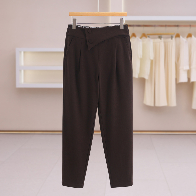 Store 669【Yang】Decorative Buckle Slim-Fit Pants Solid Color Casual Work Pants Mall Brand 26 Autumn Women's