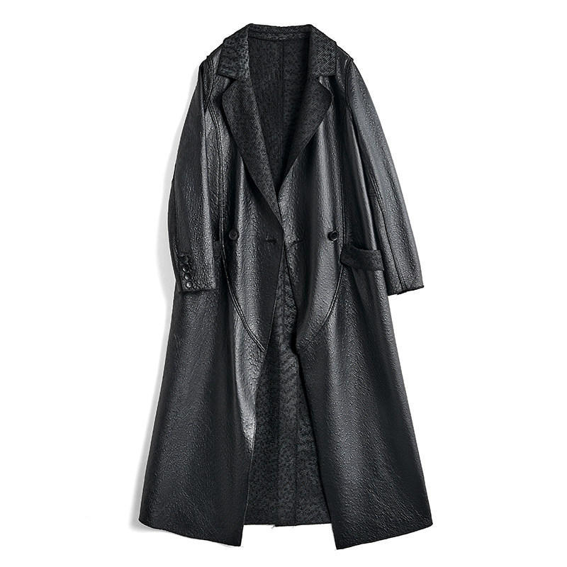 Sheep Skin ~ (Light Luxurious) temperament with long version of handsome leather leather clothing women's spring clothing 2021 new