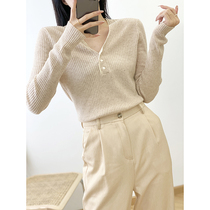 (Good Thing Recommended) 95 ~ wool temperament Body Pure color V lead Slim 100 Hitch Knitwear 2021 Spring New