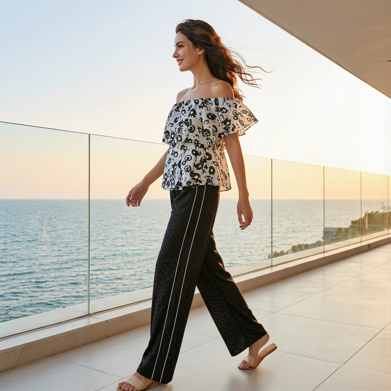 Special Offer 669【Jia】Fashionable Striped Pattern Elastic Waist Drawstring Casual Pants Fangcao Fenfei 26 Summer Women's