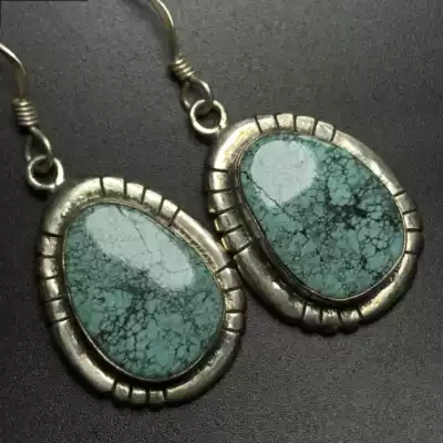 (soloni) Nepal handmade inlaid natural 925 silver turquoise ethnic style retro earrings earrings