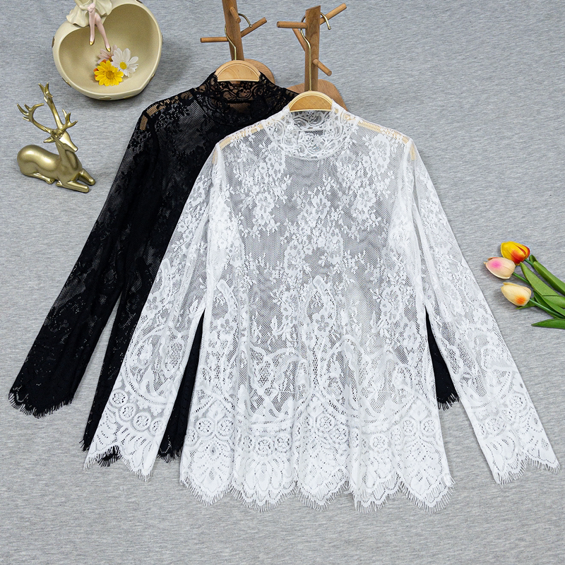 Lace Base Shirt for Women, Long-Sleeved, 2026 Spring New Style, Korean Version, Women's Spring and Autumn Inner Wear, Hollow Mesh Top, Trendy