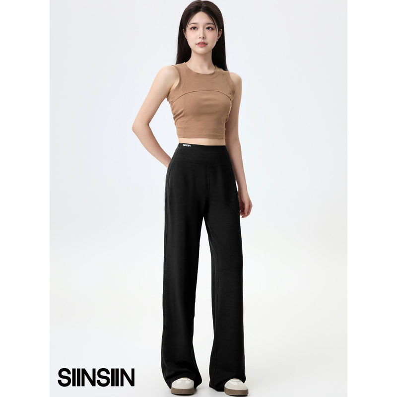Yang Mi's Same Style Siinsiin Casual White Straight-Leg Pants for Women, New Summer Sports Pants for Petite Women, 2026 Black