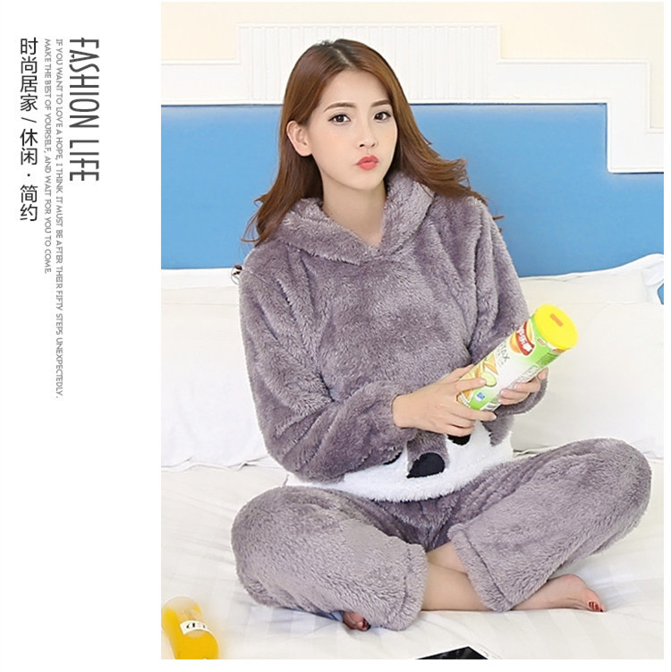 Mùa đông san hô nhung bạn gái đồ ngủ phụ nữ trùm đầu trùm đầu trùm đầu siêu dễ thương chị em thiết lập siêu dày sang trọng dịch vụ nhà đồ bộ quần ống rộng mặc nhà
