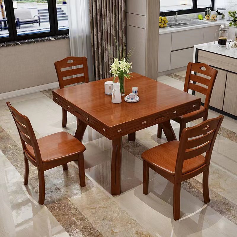 Solid wood table Chinese large small family type square-round dual-use telescopic folding square table changing round table brief modern mahjong table