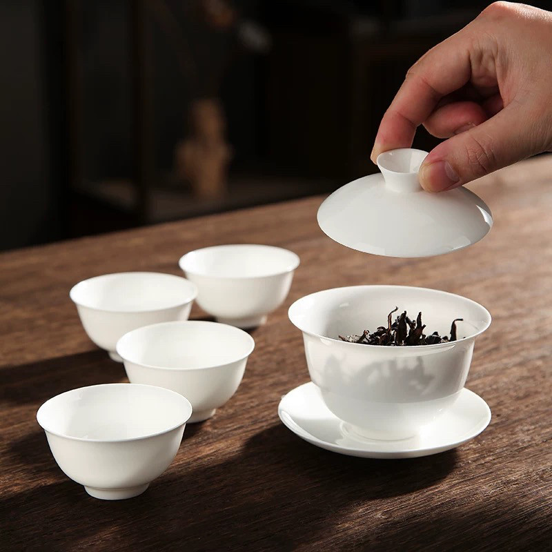 Чайный сервиз из тонкого фетального костяного фарфора Чаочжоу, большая чаша с крышкой Sancai, чайник, бытовая чайная чашка, удобные подарки, подарочки Изображение 1