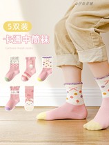 Children Socks Pure Cotton Autumn Winter Middle Cylinder Socks Japan-South Korea Cartoon Cloud Duo Small Rabbit Cute Boy Girl Baby Socks 5 Pairs