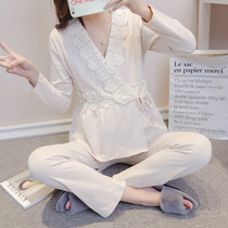 Maternity nightwear female spring and autumn cotton yue zi fu postpartum breast-feeding spring and summer thin cotton sweat lactation garment Home Services