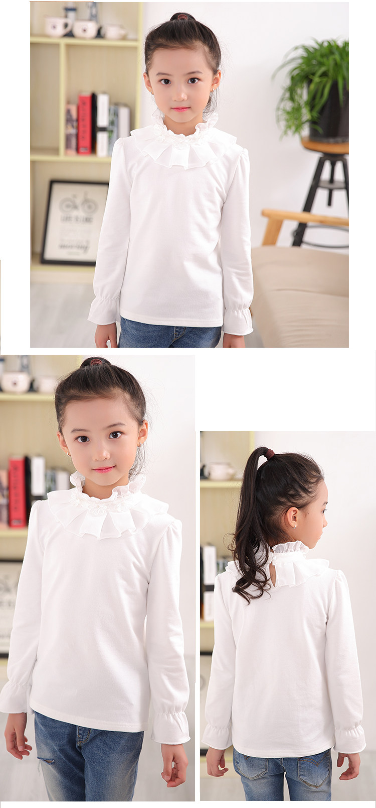 Chemise fille à manche longue en coton - Ref 2085872 Image 8