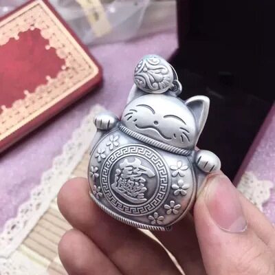 Cash Pure Silver Foot Silver S999 Transshipment Into Pao Fu Character Sweater Necklace Pendant Cat Pendant Retro Woman