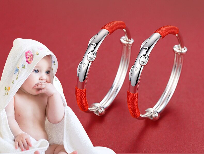 S999 pure silver foot silver bracelet full moon, hundreds of days gift baby boy and child bracelet red rope
