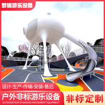 Shopping mall large high-altitude spiral slide Indoor and outdoor stainless steel slide Outdoor landscape Wooden amusement equipment customization