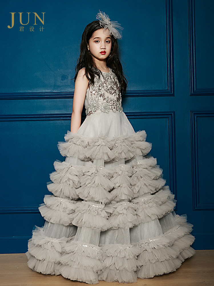 Jun Design Girls noble princess dress fluffy evening dress catwalk children's cake skirt birthday long dress skirt