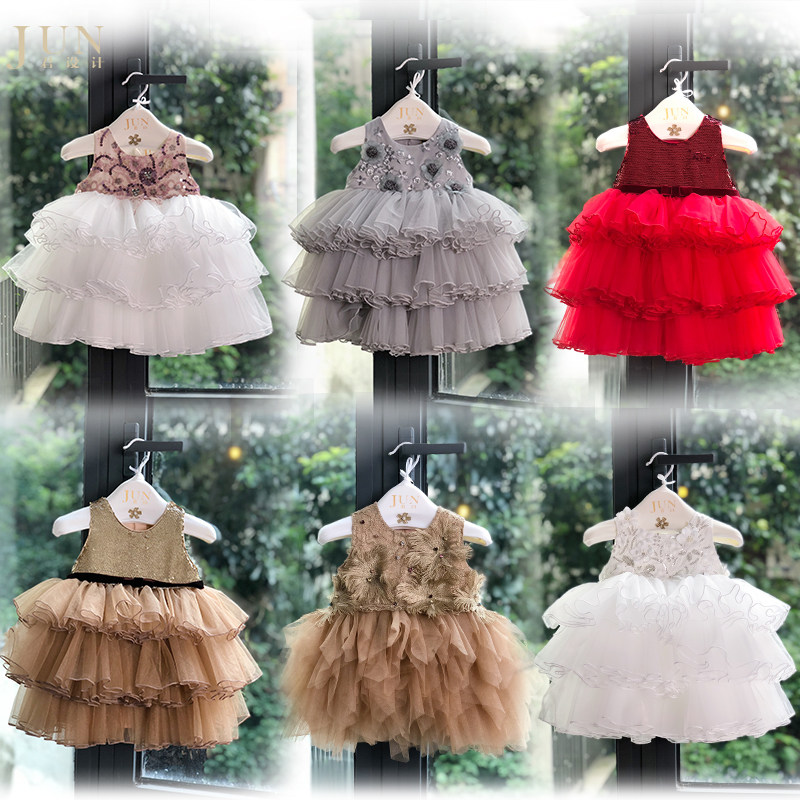 Monarch Design female baby 100-year 100 old gown high-end custom baby girl's birthday fluffy princess dress