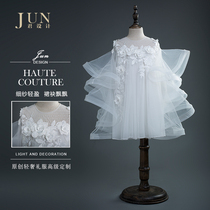 Jun design childrens dress girl puffy gauze Super fairy princess dress flower girl wedding dress