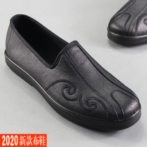 2021 new old Beijing cloth shoes mens microfiber mens cloth shoes cover feet flat embroidered leisure and comfortable lazy shoes