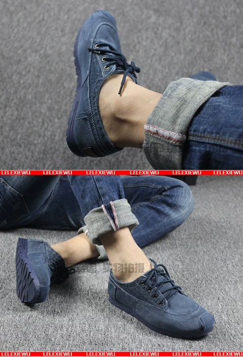 Mẫu mùa thu Giày Bắc Kinh cũ Giày vải denim nam có đế phẳng thường mang giày thoải mái cho nam thấp