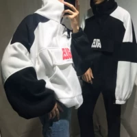 Hàn Quốc retro phong cách Harajuku bf hip hop siêu lỏng oversize cộng với nhung cao cổ áo dài tay áo len học sinh nữ áo kaki nữ