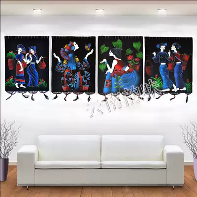 Guizhou Miao batik canvas art wall hanging Yunnan character painting characteristic ethnic style retro shop decorative painting rodless