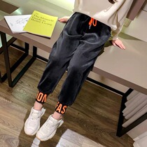 Girl gush pants integrated suede thickened new foreign air children gold velvet long pants autumn and winter style Korean version sports tide