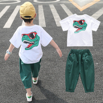 Boy suit 2021 new summer mounted children short sleeves Two sets pure cotton foreign air CUHK child Han version dinosaur boomer