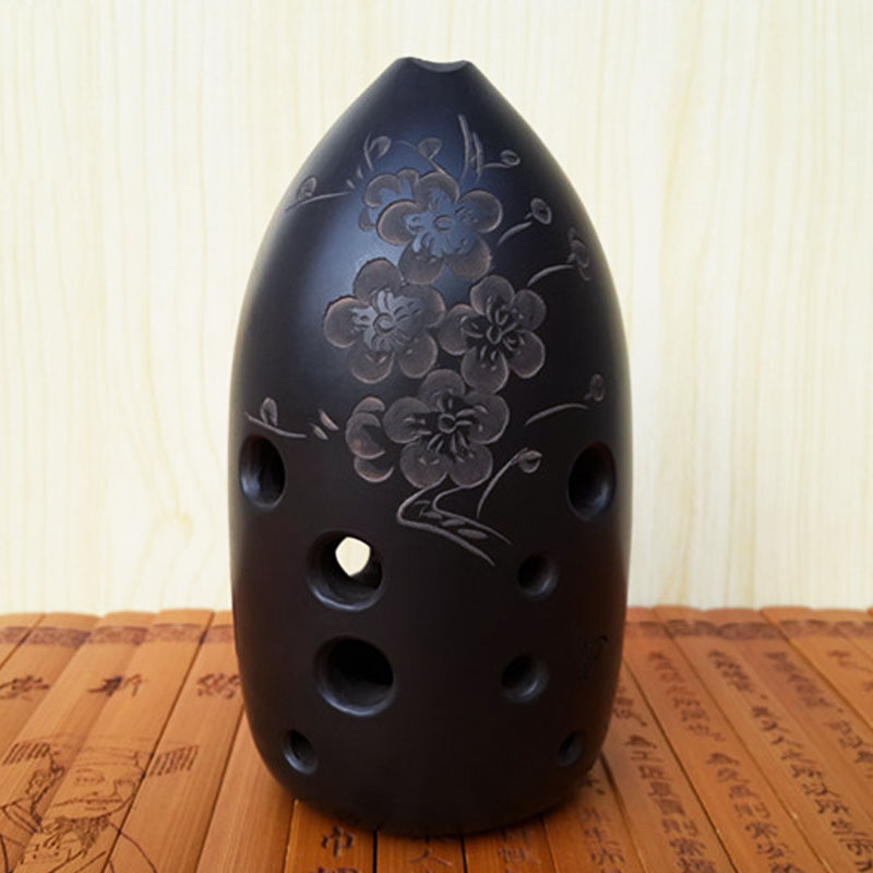 Chơi chuyên nghiệp 10 lỗ gốm mười lỗ giữ bút đôi khoang pottery gốm đen nhạc cụ cổ tay chỉnh giai điệu 埙 F giai điệu G truy tìm - Nhạc cụ dân tộc sáo trúc