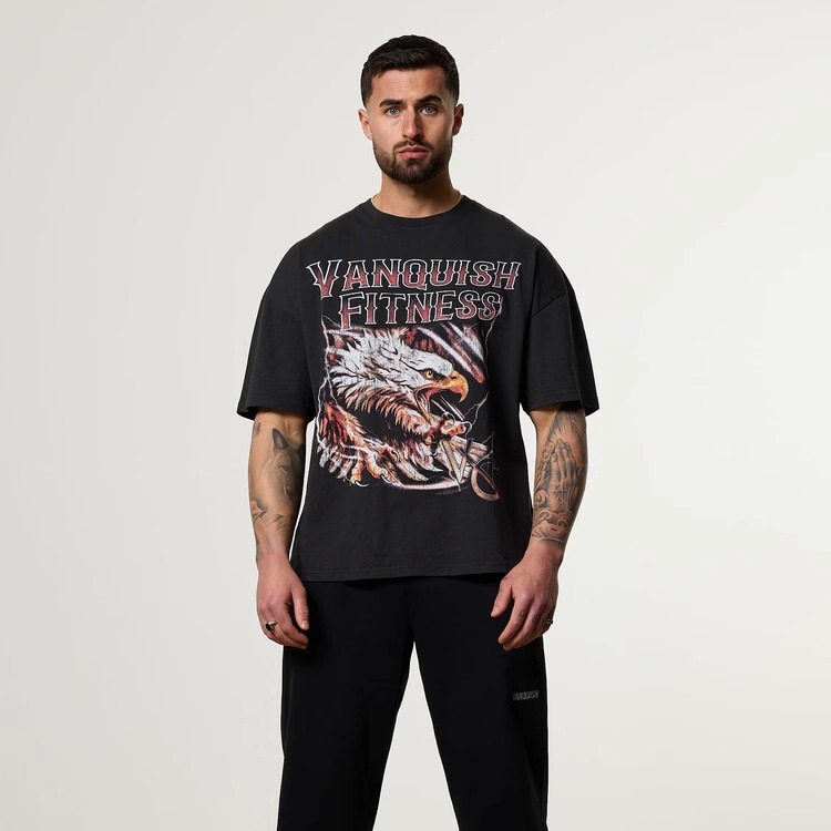 Gymboy Vq Retro Eagle Cotton Oversized Loose Heavy Draped Sports Casual Fitness Men's T-Shirt Gymboy Vq Retro Eagle Cotton Oversized Loose Heavy Draped Sports Casual Fitness Men's T-Shirt