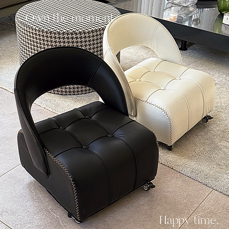 Designer Backrest Chair for Living Room, Children's Movable Shoe-Changing Stool with Wheels, Sofa Swivel Chair with a High-End Feel