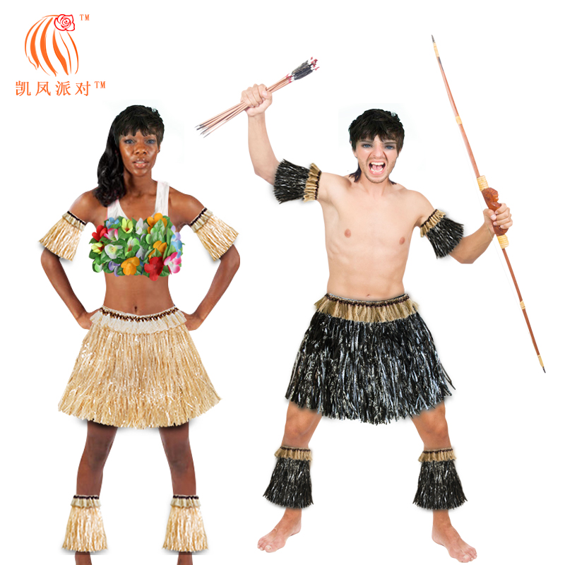 2019 new Hawaiian men and women's Grass Skirt Suit Dance Stage Show Clothing Manufacturer Direct Sales