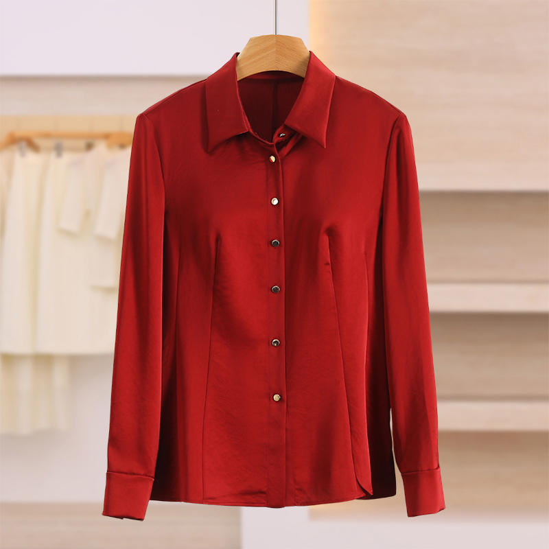Exclusive Store 2998【Nai】Elegant Slim-Fit Solid Color Slimming Satin Shirt 26 Autumn Fashion Genuine Brand Women's Clothing Exclusive Store 2998【Nai】Elegant Slim-Fit Solid Color Slimming Satin Shirt 26 Autumn Fashion Genuine Brand Women's Clothing