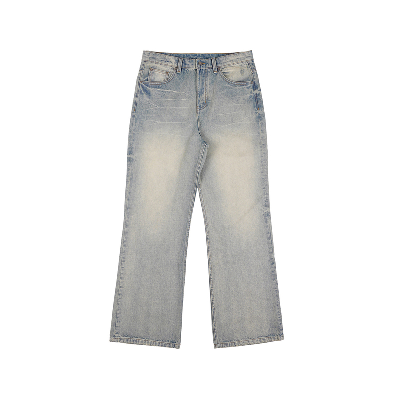 Uw*Nom Underwater Original Gradient Distressed Lightning Whiskers Washed Micro-Flared Ice Blue Pure Cotton High Street Jeans