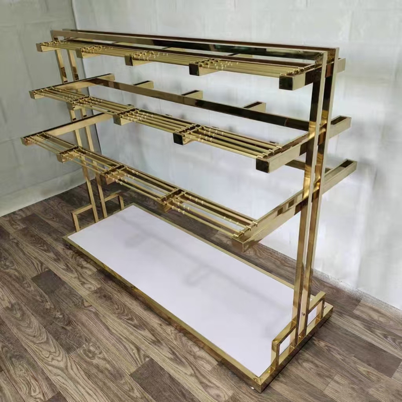 Clothing Display Rack for Men's and Women's Clothing, Floor-Standing Display Rack in Titanium Gold Color, Men's Clothing Store Hanging Trousers Display Rack